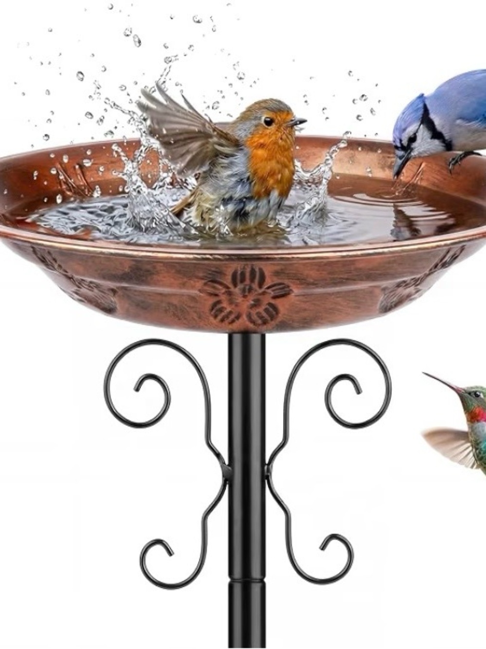 NEW Metal Bird Bath for Outdoors, 4-Prong Ground Stake, Antique Bronze